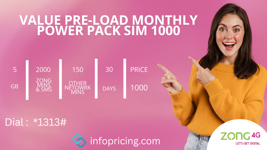 Zong Value Preload Monthly Power Pack SIM 1000